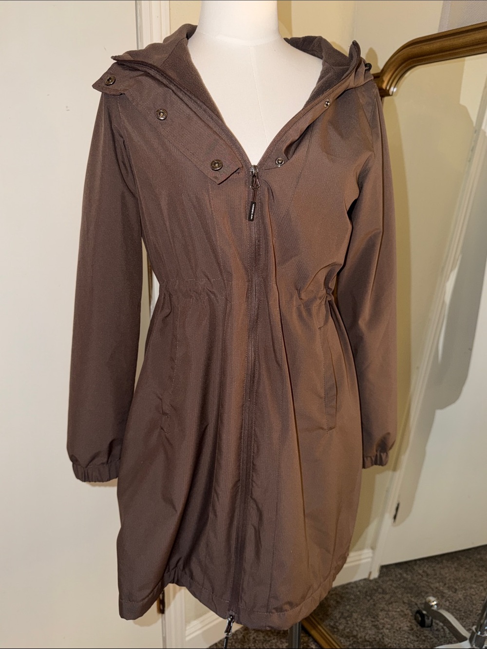 New Balance Brown Hooded Drawstring Trench Coat